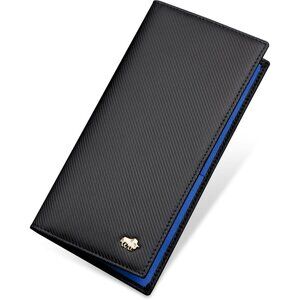 Men's Bifold Long Wallet Card Blue Real Leather Zipper Coin Pocket Design